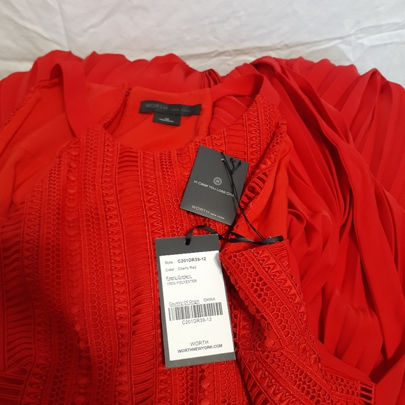WORTH CHERRY RED PLEATED TO THE FLOOR DRESS NWT WOMEN'S SIZE 12 - Picture 11 of 14